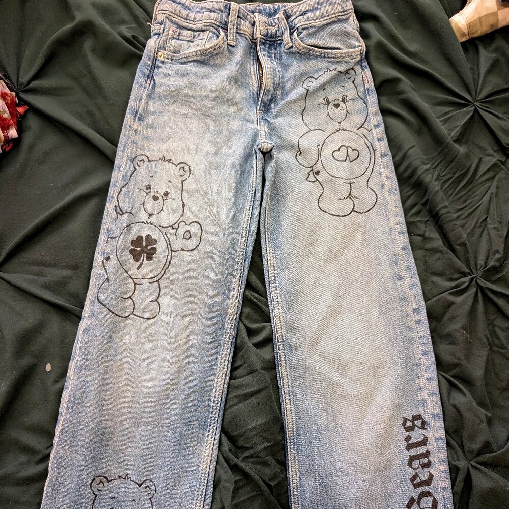 H&M Care Bears girls jeans, size 8-9, like new!